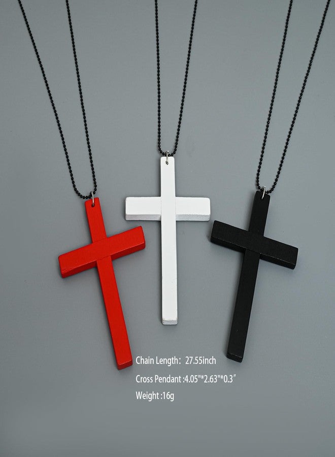 KURTCB Chunky Cross Necklace for Men Women Goth Y2k Big Wooden Cross Pendant Necklace Halloween Nun Witch Costume Christmas Christian Gifts (Black) - Image 2